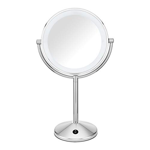 Conair Lighted Makeup Mirror with Magnification, LED Vanity Mirror, 1X/10X Magnifying Mirror, Double Sided Mirror, Battery Operated in Polished Chrome