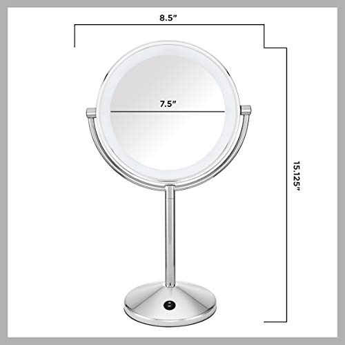 Conair Lighted Makeup Mirror with Magnification, LED Vanity Mirror, 1X/10X Magnifying Mirror, Double Sided Mirror, Battery Operated in Polished Chrome