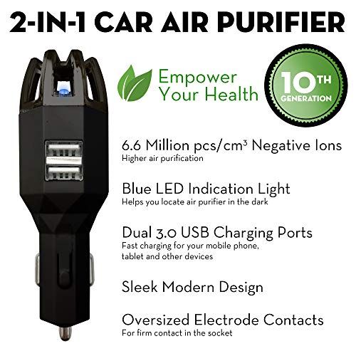 [UPGRADED] Car Air Purifier For That New Car Smell | One Year Warranty With Every Plug In Air Purifier | Car Deodorizer & Air Ionizer | Smoke Smell Eliminator Air Purifier For Car