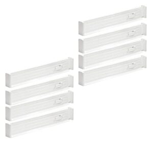 mdesign expandable kitchen drawer divider with foam ends, adjustable drawer dividers with strong secure hold, dividers lock in place to organize drawers - ligne collection - 8 pack - white
