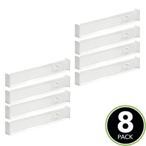 mDesign Expandable Kitchen Drawer Divider with Foam Ends, Adjustable Drawer Dividers with Strong Secure Hold, Dividers Lock in Place to Organize Drawers - Ligne Collection - 8 Pack - White