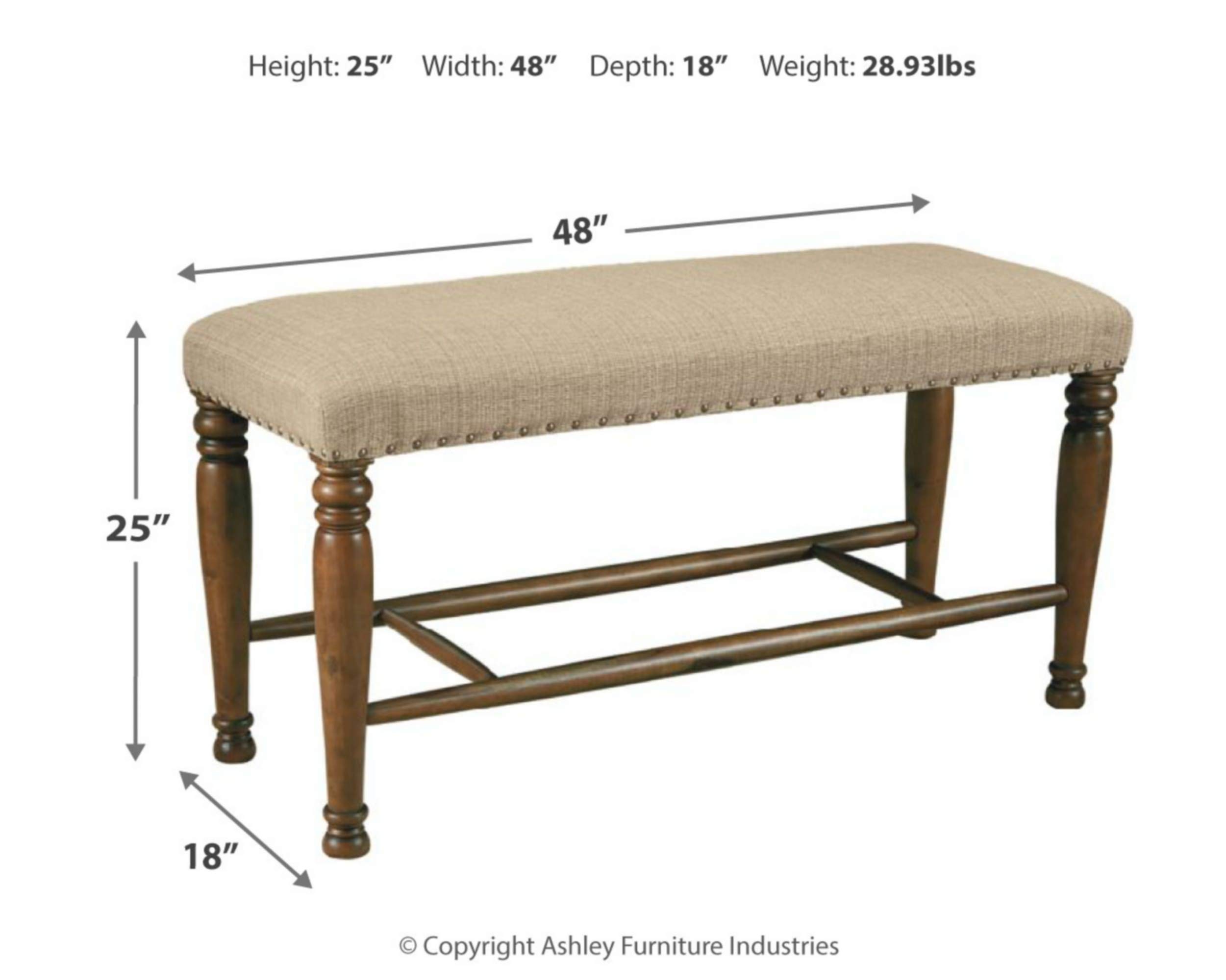 Signature Design by Ashley Lettner Counter Height Upholstered Dining Room Bench, Brown