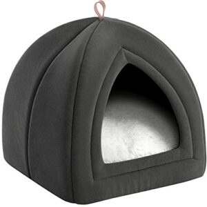 bedsure cat beds for indoor cats - cat cave bed cat house cat tent with removable washable cushioned pillow, kitten beds cat hut, small dog bed, dark grey, 15 inches