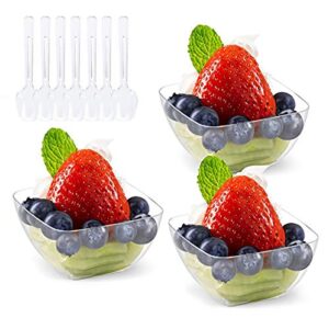 kingrol 100 ct mini dessert cups with spoons, 2 ounce appetizer cups, disposable clear bowls for mousse, puddings, entrees, sundaes - perfect for parties and special occasions