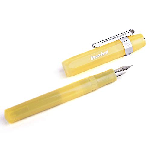 Kaweco Frosted Sport Fountain Pen Sweet Banana, Fine Nib with Kaweco Sport Octagonal Clip Chrome (2019 Novelty.).