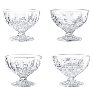 whole housewares | glass dessert bowls | set of 4 unique mini trifle footed cups | 8 ounce clear glass | salad/ice cream sundae cups