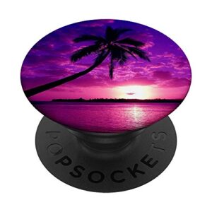 beach sunset palm tree - purple phone accessory popsockets popgrip: swappable grip for phones & tablets