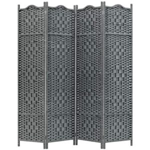 mygift 4-panel freestanding grey bamboo woven folding room divider