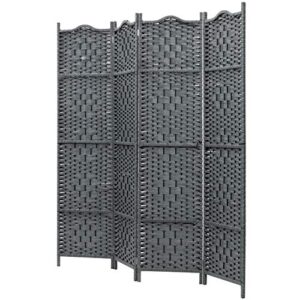 MyGift 4-Panel Freestanding Grey Bamboo Woven Folding Room Divider