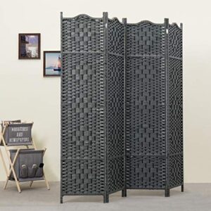 MyGift 4-Panel Freestanding Grey Bamboo Woven Folding Room Divider