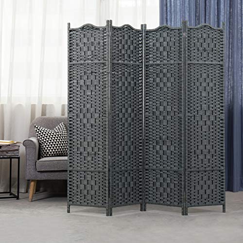 MyGift 4-Panel Freestanding Grey Bamboo Woven Folding Room Divider