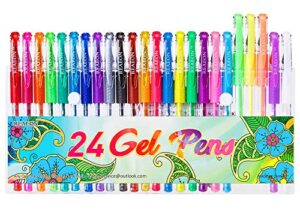 24 colors gel pens, coloring gel pen art markers for journal adult coloring books drawing note taking, 40% more ink for kids