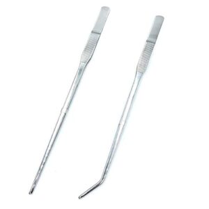 fruta long reptiles feeding tongs stainless steel straight and curved tweezers set polished aquarium tweezers feeding tools for reptiles lizards bearded dragon gecko snake bird aquatic plants- silver