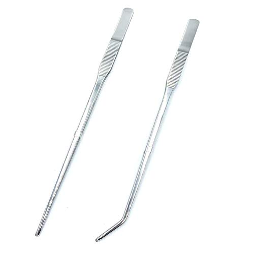 FRUTA Long Reptiles Feeding Tongs Stainless Steel Straight and Curved Tweezers Set Polished Aquarium Tweezers Feeding Tools for Reptiles Lizards Bearded Dragon Gecko Snake Bird Aquatic Plants- Silver