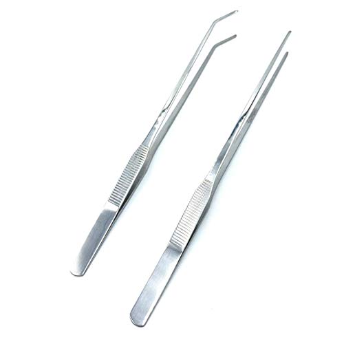 FRUTA Long Reptiles Feeding Tongs Stainless Steel Straight and Curved Tweezers Set Polished Aquarium Tweezers Feeding Tools for Reptiles Lizards Bearded Dragon Gecko Snake Bird Aquatic Plants- Silver