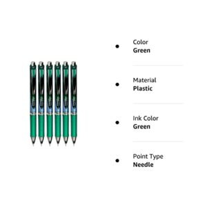 Pentel EnerGel 0.5mm Needle Tip Green Ink Liquid Gel Pens (BLN75-D) - 6 Pack