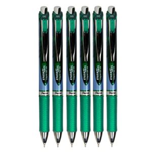 pentel energel 0.5mm needle tip green ink liquid gel pens (bln75-d) - 6 pack