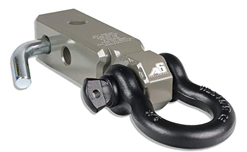 AGENCY 6 Recovery Shackle Block Assembly 2 INCH Double Hole Powder Coat Grey - Hitch Receiver Block - Proudly Made in The USA with US Certified Materials - Includes Hitch pin and D-Ring