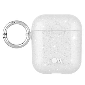 case-mate protective airpod case cover, soft silicone cover with keychain ring for men and women, compatible with apple airpods series 1 & 2, front led visible - crystal clear