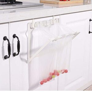 Booluee Folding Trash Bag Holder Garbage Bag Hanging Storage Organizer Rack Towel Gloves Hanger Door Back Type Over Cabinet Door Plastic Bag Trash Bin (White)