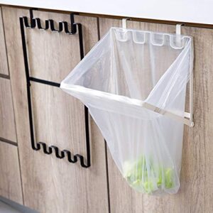 Booluee Folding Trash Bag Holder Garbage Bag Hanging Storage Organizer Rack Towel Gloves Hanger Door Back Type Over Cabinet Door Plastic Bag Trash Bin (White)