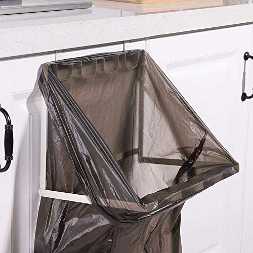 Booluee Folding Trash Bag Holder Garbage Bag Hanging Storage Organizer Rack Towel Gloves Hanger Door Back Type Over Cabinet Door Plastic Bag Trash Bin (White)