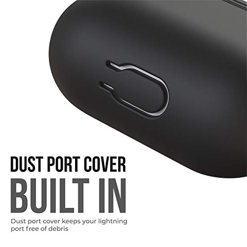 KeyBudz Elevate Series AirPods Case [Front LED Visible] Keychain Protective Silicone Cover Compatible with AirPods Case 1 & 2 (with Carabiner, Black)