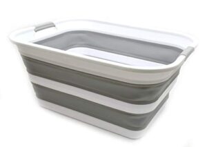 sammart 42l collapsible plastic laundry basket - foldable pop up storage container/organizer - portable washing tub - space saving hamper/basket (grey, 1)