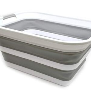 SAMMART 42L Collapsible Plastic Laundry Basket - Foldable Pop Up Storage Container/Organizer - Portable Washing Tub - Space Saving Hamper/Basket (Grey, 1)