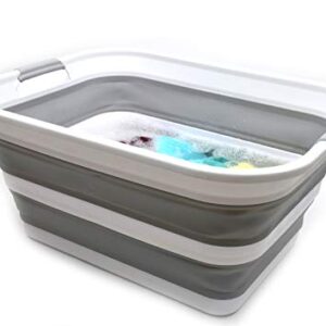 SAMMART 42L Collapsible Plastic Laundry Basket - Foldable Pop Up Storage Container/Organizer - Portable Washing Tub - Space Saving Hamper/Basket (Grey, 1)