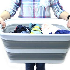 SAMMART 42L Collapsible Plastic Laundry Basket - Foldable Pop Up Storage Container/Organizer - Portable Washing Tub - Space Saving Hamper/Basket (Grey, 1)