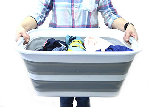 SAMMART 42L Collapsible Plastic Laundry Basket - Foldable Pop Up Storage Container/Organizer - Portable Washing Tub - Space Saving Hamper/Basket (Grey, 1)