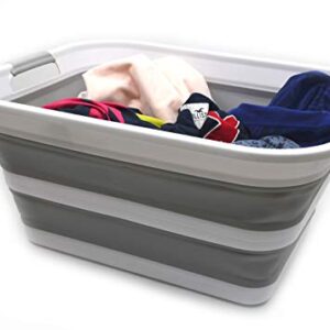 SAMMART 42L Collapsible Plastic Laundry Basket - Foldable Pop Up Storage Container/Organizer - Portable Washing Tub - Space Saving Hamper/Basket (Grey, 1)