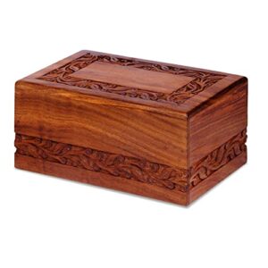 s.b.arts wooden keepsake urn box, cremation urns for human ashes, handcarved decorative memorial urn, wood casket urn for pets, cat, infant, adult memorial urns, burial urns for ashes - extra small