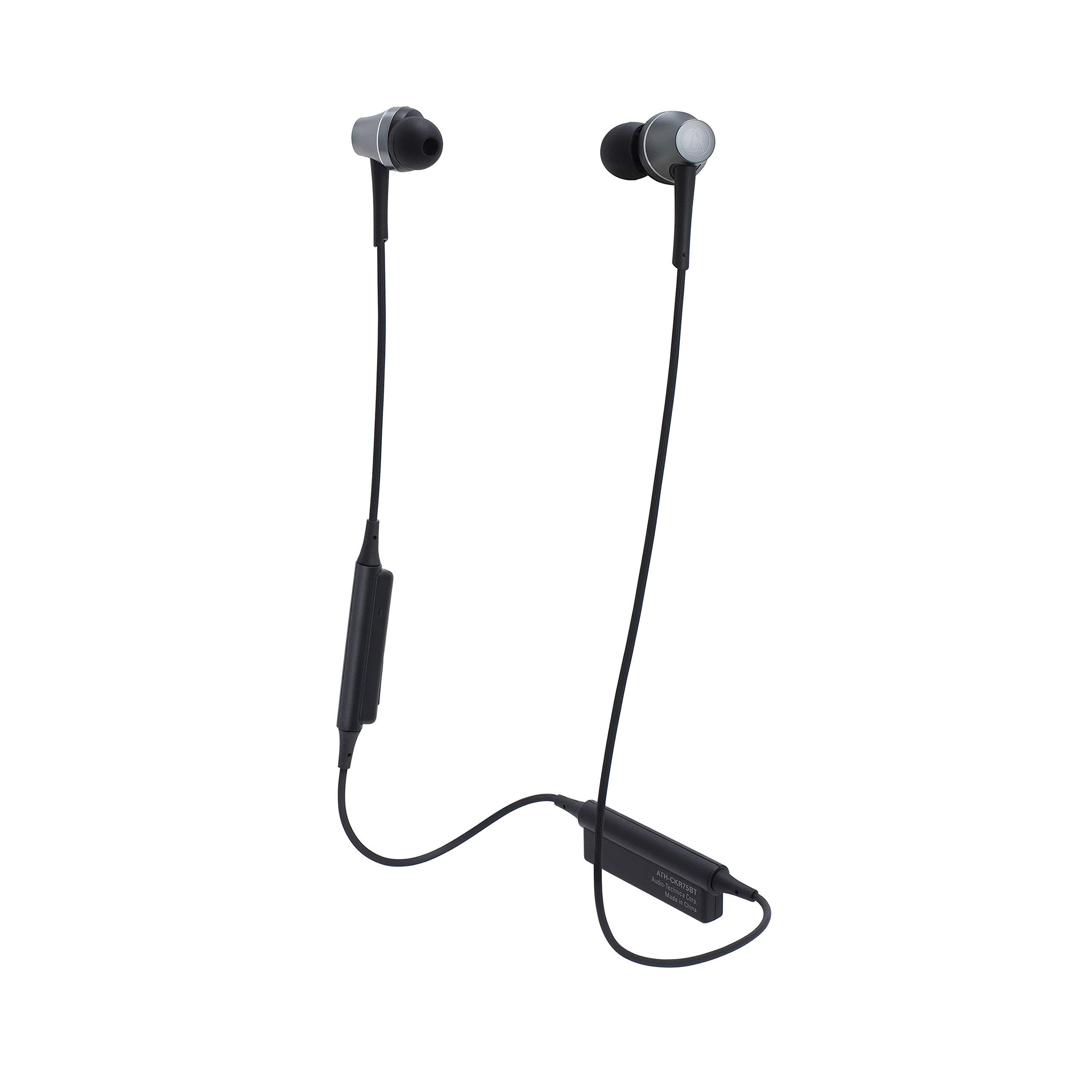 Audio-Technica ATH-CKR75BT Sound Reality Bluetooth Wireless In-Ear Headphones with In-Line Mic & Control, Gun Metal (Renewed)