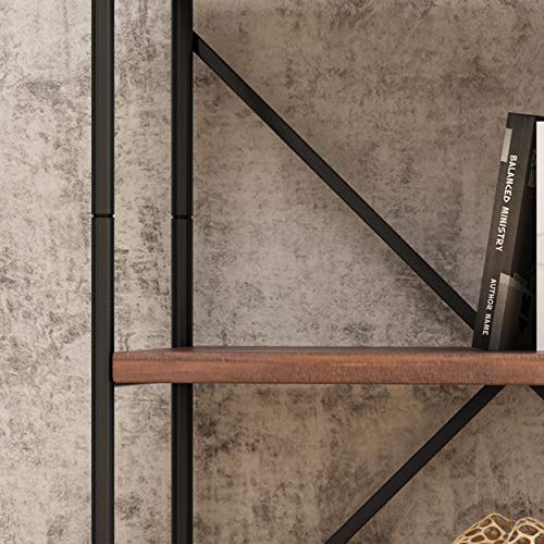 Great Deal Furniture Alma Industrial 5 Shelf Firwood Bookcase, Dark Walnut and Black