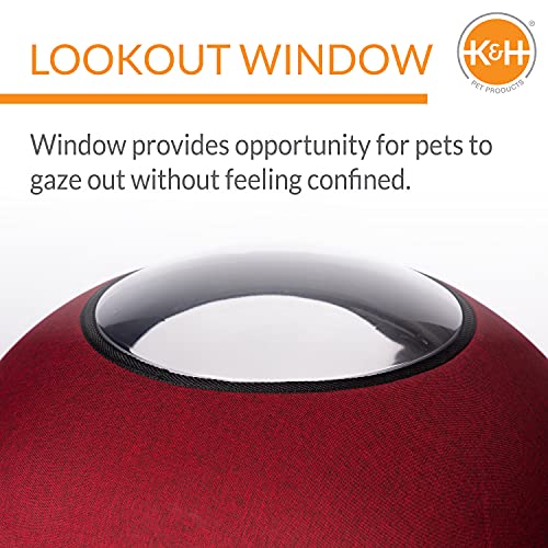 K&H Pet Products Thermo Lookout Pod Indoor Heated Cat Bed for Large Cats, Heated Cat Cave, Thermal Cat Mat Hideaway for Small or Large Cats and Kittens - Classy Red 22 Inches