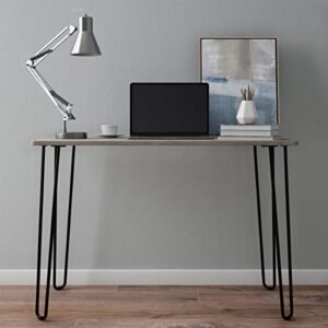 lavish home computer home office-small desk with hairpin legs for modern, industrial-style decor, (l) 39.25” x (w) 19.5” x (h) 27”, gray