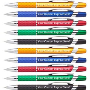 Personalized Ballpoint Pens Click action Custom Black writing ink - The Sleeker - Full color Printed Name Pens with Your Logo/Text/Message FREE PERSONALIZATION - 12 Qty (Assorted)