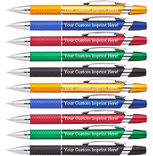 Personalized Ballpoint Pens Click action Custom Black writing ink - The Sleeker - Full color Printed Name Pens with Your Logo/Text/Message FREE PERSONALIZATION - 12 Qty (Assorted)