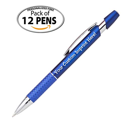 Personalized Ballpoint Pens Click action Custom Black writing ink - The Sleeker - Full color Printed Name Pens with Your Logo/Text/Message FREE PERSONALIZATION - 12 Qty (Assorted)