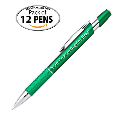 Personalized Ballpoint Pens Click action Custom Black writing ink - The Sleeker - Full color Printed Name Pens with Your Logo/Text/Message FREE PERSONALIZATION - 12 Qty (Assorted)