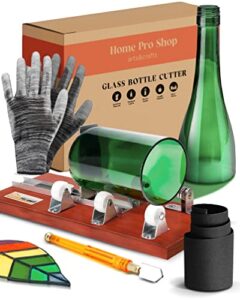 home pro shop premium glass bottle cutter kit - diy wood base glass cutter for bottles - beer & wine bottle cutter tool with safety gloves & accessories