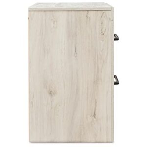 Signature Design by Ashley Cambeck Farmhouse Industrial 2 Drawer Two Drawer Nightstand with 2 Slim-Profile USB Charging Stations, Whitewash