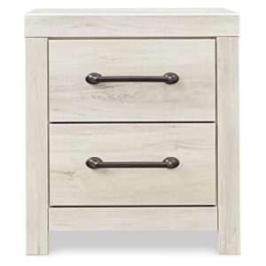 Signature Design by Ashley Cambeck Farmhouse Industrial 2 Drawer Two Drawer Nightstand with 2 Slim-Profile USB Charging Stations, Whitewash