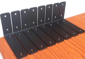 8 pack - l 6" x h 4" x w 1.5", 5mm thick black l shelf bracket, iron shelf brackets, metal shelf bracket, industrial shelf bracket decorative shelving, shelf supports with screws