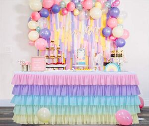 gewonelife rainbow tulle table skirt 6ft tutu table clothing for baby shower birthday party decoration,unicorn table skirt for rectangle and round tables(l72in,h30in)