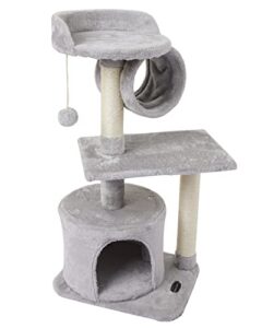 fish&nap us01h cute cat tree kitten cat tower for indoor cat condo sisal scratching posts with jump platform cat furniture activity center play house grey