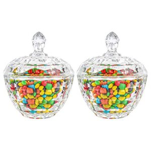 comsaf halloween glass candy dish with lid, clear covered halloween candy bowl, crystal candy jar, halloween candy server for home kitchen office table, small set of 2