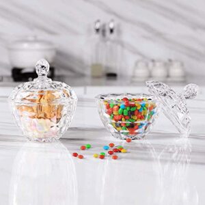 ComSaf Halloween Glass Candy Dish with Lid, Clear Covered Halloween Candy Bowl, Crystal Candy Jar, Halloween Candy server for Home Kitchen Office Table, Small Set of 2